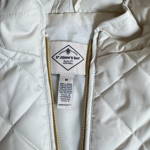St. John's Bay Off-White Quilted Vest with Gold Zipper - Picture 6 of 7